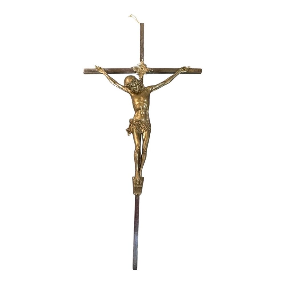 Vintage Brass Wall Crucifix Detail Jesus Figure 12" Religious Christian Catholic